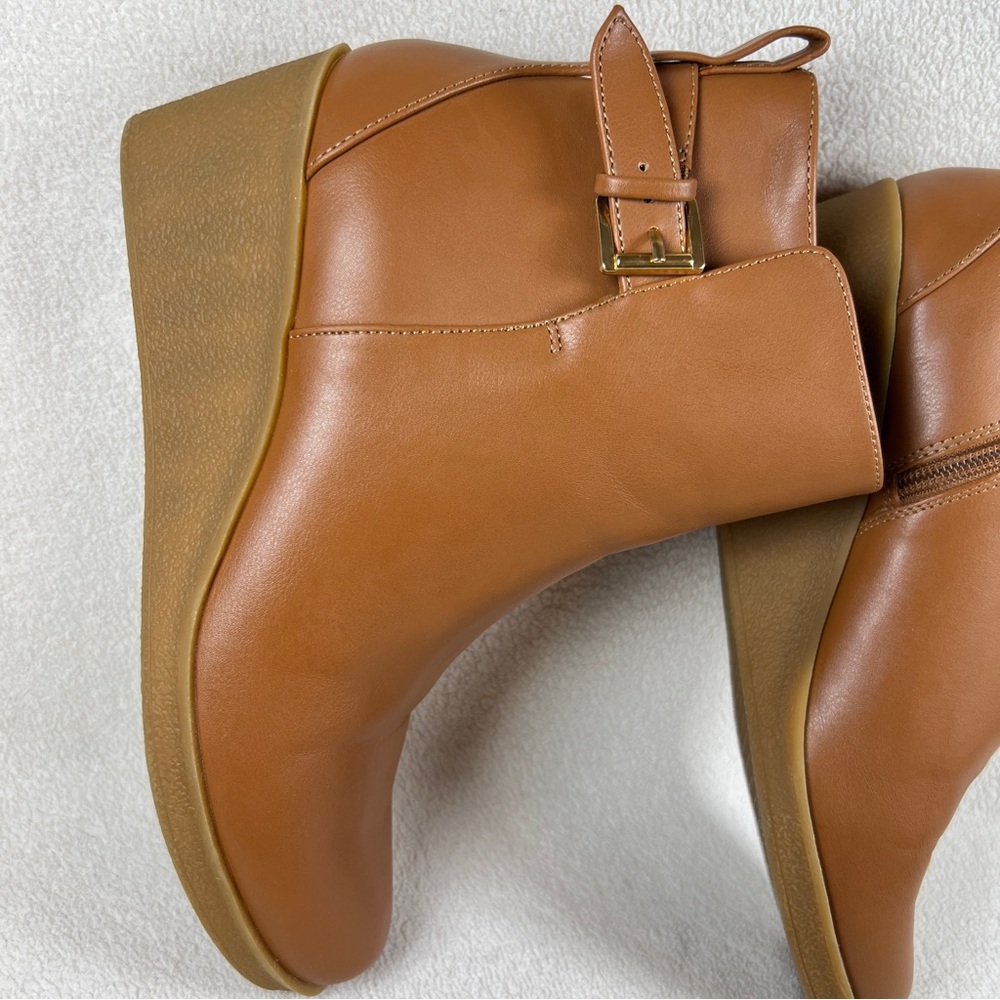 Aerosoles Bonnie Wedge Ankle Boots Camel Zip Buckle Booties 9.5 Soft Lightweight